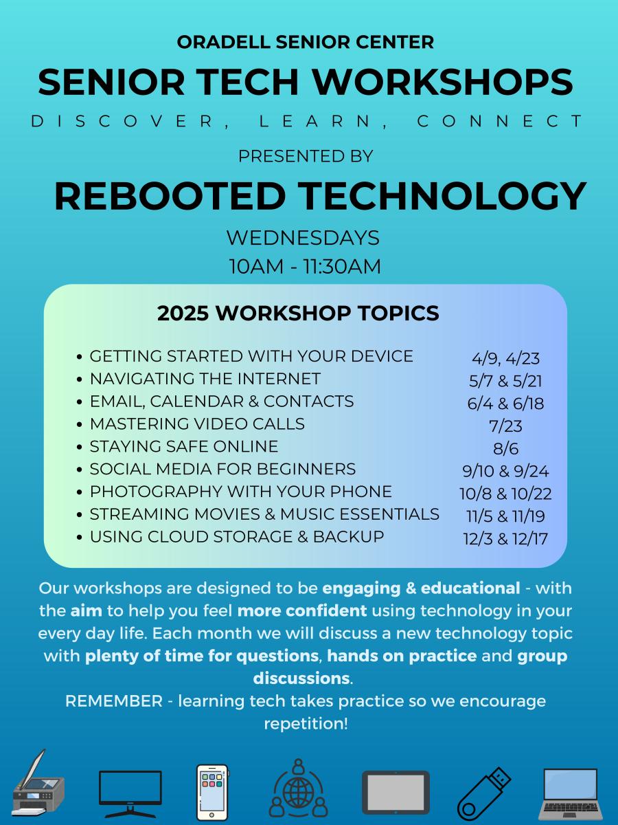 30 am at the Oradell Senior Center. April 9, April 23, May 7, May 21, June 4, June 28, July 23, August 6, September 10, September 24, October 8, October 22, November 5, November 19, December 3, December 17. For questions, please call the Oradell Recreation Department at 201-649-9271.